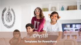  Presentation with eyes kids - Audience pleasing theme consisting of funny kids with silly glasses on eyes at home backdrop and a coral colored foreground