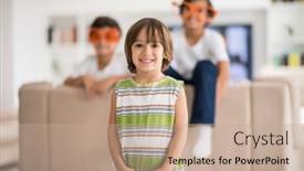  Presentation with eyes kids - Cool new presentation theme with funny kids with silly glasses on eyes at home backdrop and a coral colored foreground