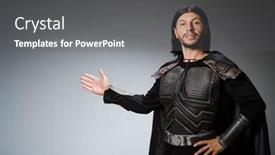  Presentation with knight - Presentation theme featuring funny knight against dark background background and a gray colored foreground