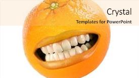  Presentation with blue orange white - Presentation theme featuring funny laughing orange on white background and a  colored foreground