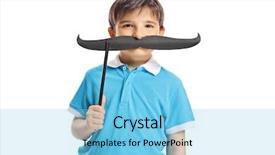  Presentation with audit stick figures - Beautiful presentation design featuring funny little boy holding moustache backdrop and a light blue colored foreground