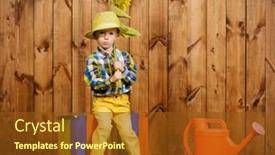  Presentation with green fashion - Colorful slide set enhanced with funny little boy in colorful clothes sitting with a sunflower on a green lawn kid's fashion summer holidays backdrop and a tawny brown colored foreground