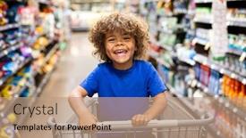  Presentation with family shopping - PPT theme enhanced with funny-little-boy-laughing background and a coral colored foreground