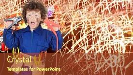  Presentation with funny - Presentation featuring funny little boy simulating electric shock with many sparks background and a tawny brown colored foreground