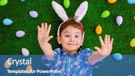  Presentation with holiday or mardi gras beads - Slides consisting of funny little boy with bunny background and a teal colored foreground