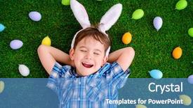  Presentation with bunny - PPT theme enhanced with funny little boy with bunny background and a teal colored foreground