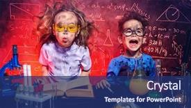  Presentation with children education - Presentation having funny little children doing experiments background and a navy blue colored foreground