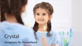  Presentation with teeth - Beautiful slides featuring funny little girl brushing teeth backdrop and a light blue colored foreground