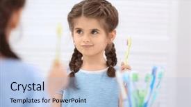  Presentation with teeth - Cool new slides with funny little girl brushing teeth backdrop and a light blue colored foreground