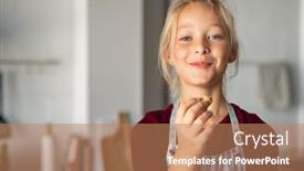  Presentation with cookie - Presentation enhanced with funny little girl eating handmade cookie and looking at camera beautiful smart child holding a freshly baked biscuit little girl eating a chocolate cookie and looking with a funny expression background and a coral colored foreground