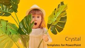  Presentation with world tourism - Slide deck featuring funny-little-girl-looks background and a gold colored foreground