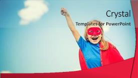  Presentation with super girl - Cool new presentation theme with funny little girl playing power backdrop and a light blue colored foreground