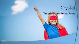  Presentation with super girl - Presentation theme having funny little girl plays super background and a light blue colored foreground