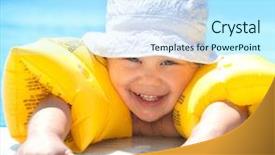  Presentation with swimming beautiful girl swims underwater - Colorful slide set enhanced with funny little girl swims backdrop and a cool aqua colored foreground