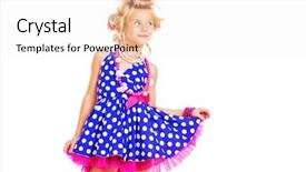  Presentation with hair dress - Cool new PPT theme with funny little girl in her mother's hair curlers and polka-dot dress kid's fashion cosmetics pin-up style isolated over white background backdrop and a sky blue colored foreground