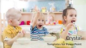  Presentation with kindergarten - Beautiful slides featuring funny little kid playing backdrop and a soft green colored foreground