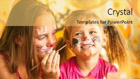  Presentation with kids playing - Audience pleasing PPT theme consisting of funny little sisters playing backdrop and a yellow colored foreground