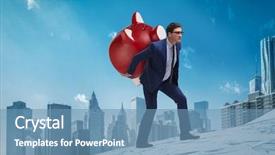  Presentation with shepherd carrying sheep on shoulder - Theme having funny loan - businessman carrying the piggybank background and a teal colored foreground