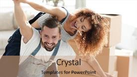  Presentation with married couple - Colorful slide deck enhanced with funny loan - happy married couple backdrop and a  colored foreground