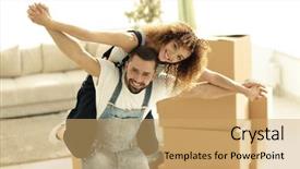  Presentation with married couple - Slide deck with funny loan - happy married couple background and a  colored foreground