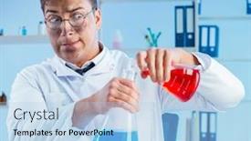  Presentation with laboratory - Presentation featuring funny-mad-chemist-working background and a light blue colored foreground