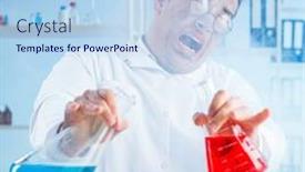  Presentation with chemist - Colorful presentation theme enhanced with funny-mad-chemist-working backdrop and a light blue colored foreground