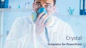  Presentation with chemist - Colorful presentation design enhanced with funny-mad-chemist-working backdrop and a sky blue colored foreground