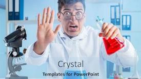  Presentation with laboratory - Presentation design featuring funny-mad-chemist-working background and a light blue colored foreground
