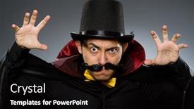  Presentation with magician - Cool new slide deck with funny-magician-man-wearing-tophat backdrop and a black colored foreground