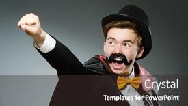  Presentation with magician - Slide deck featuring funny magician man wearing tophat background and a wine colored foreground