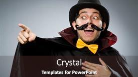  Presentation with magician - Slide set with funny magician man wearing tophat background and a wine colored foreground