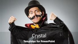  Presentation with magician - Presentation design with funny magician man wearing tophat background and a dark gray colored foreground