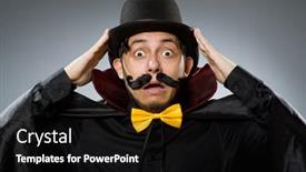  Presentation with magician - Cool new slide deck with funny magician man wearing tophat backdrop and a black colored foreground