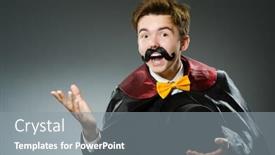  Presentation with magician - Beautiful slide set featuring funny magician man wearing tophat backdrop and a gray colored foreground