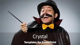  Presentation with magician - Amazing theme having wierd - funny magician man with wand backdrop and a wine colored foreground