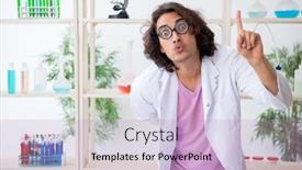  Presentation with chemist - Presentation theme having funny-male-chemist-working background and a lemonade colored foreground