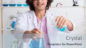  Presentation with chemist - Presentation design featuring funny-male-chemist-working background and a light blue colored foreground