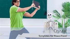  Presentation with skeleton - PPT layouts featuring funny-male-student background and a light blue colored foreground
