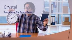  Presentation with whiteboard - Presentation design with funny-male-teacher-in-front background and a sky blue colored foreground