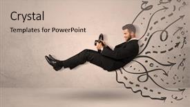  Presentation with vehicle - Beautiful slides featuring funny man driving a flying backdrop and a soft green colored foreground