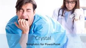  Presentation with ready - Colorful presentation theme enhanced with funny-man-getting-ready backdrop and a light blue colored foreground