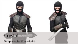  Presentation with armor - Presentation theme consisting of funny man in armour suit background and a light gray colored foreground