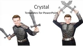  Presentation with armor - Colorful presentation theme enhanced with funny man in armour suit backdrop and a white colored foreground