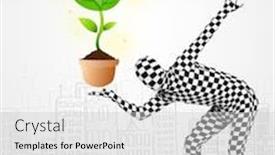  Presentation with eco - Cool new presentation theme with funny man in full body suit with eco plant ecological concept backdrop and a light gray colored foreground