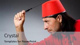  Presentation with girl in red dress - Presentation enhanced with funny man in red dress wearing fez hat background and a light gray colored foreground