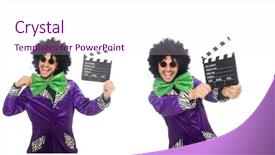  Presentation with clapper - PPT theme featuring comical sun - funny man in wig background and a pink colored foreground