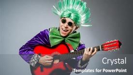  Presentation with guitar - Theme featuring funny man playing guitar in musical concept background and a gray colored foreground
