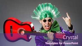  Presentation with guitar - Cool new PPT theme with funny man playing guitar in musical concept backdrop and a violet colored foreground