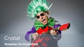  Presentation with guitar - PPT theme enhanced with funny man playing guitar in musical concept background and a gray colored foreground