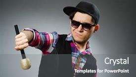  Presentation with of kids singing - Presentation theme with funny man singing in karaoke background and a gray colored foreground